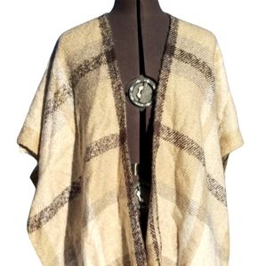 Loft poncho. Cream/brown. XS/S
